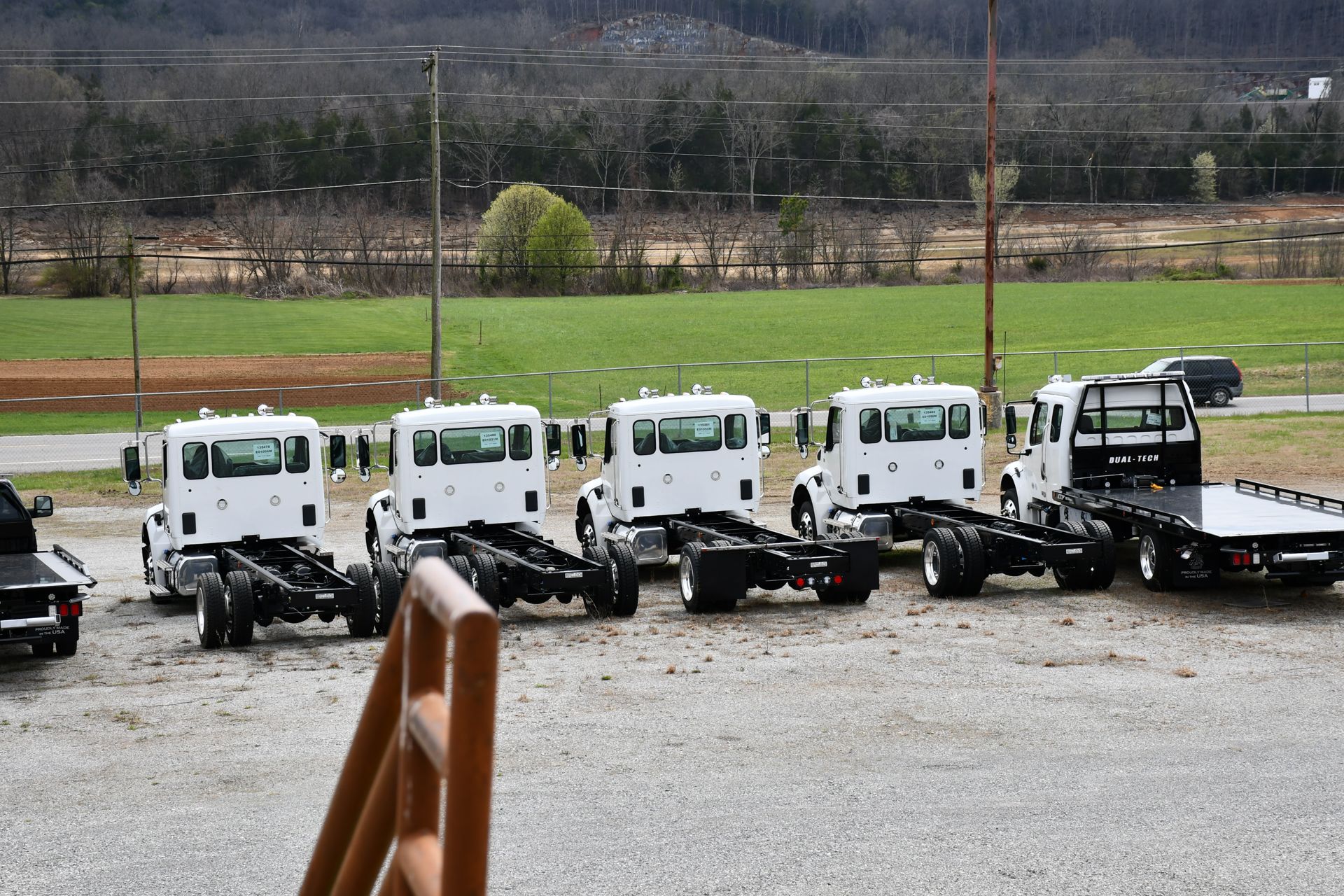 Finished Dual-Tech trucks on the lower lot